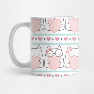 Cute Kawaii Cats with Hearts Mug